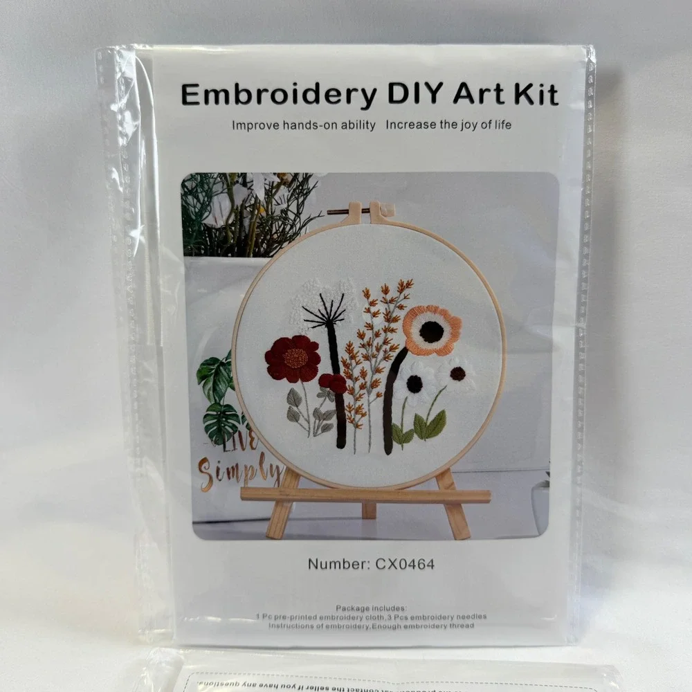 Embroidery DIY Art Kit Unisex OS Multicolor Floral 4-Pack with Hoop